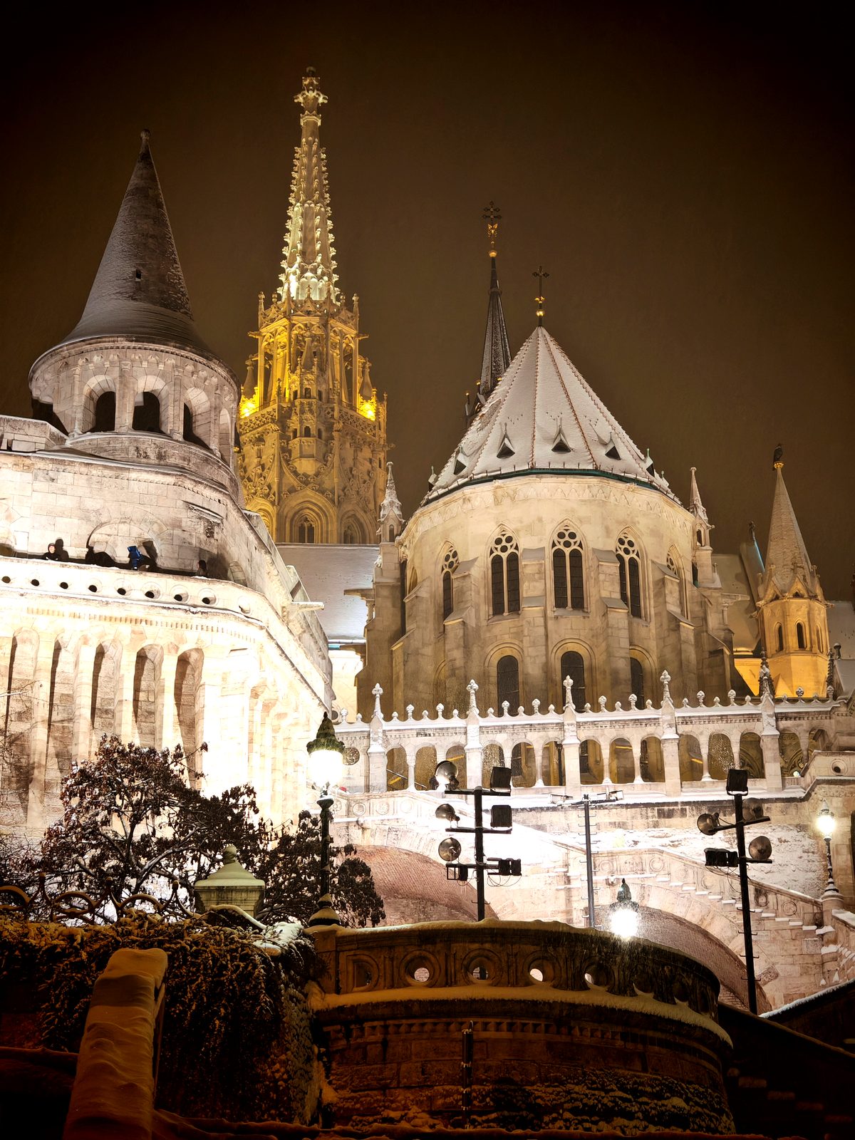 Fisherman's Bastion lit up at night