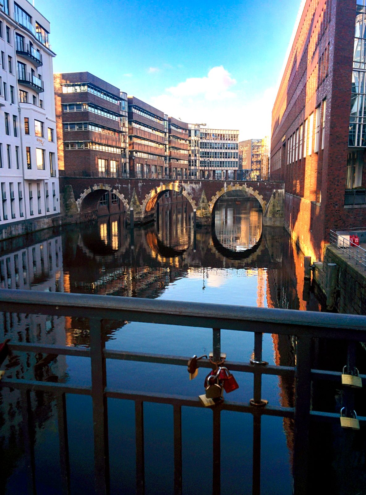 Love locks over a city canal