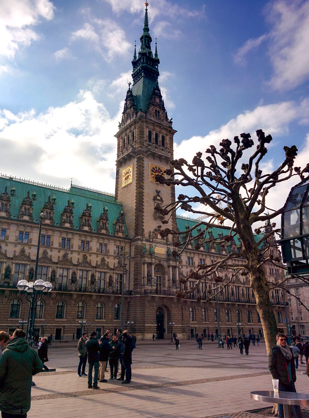 The Rathaus behind bare spring trees