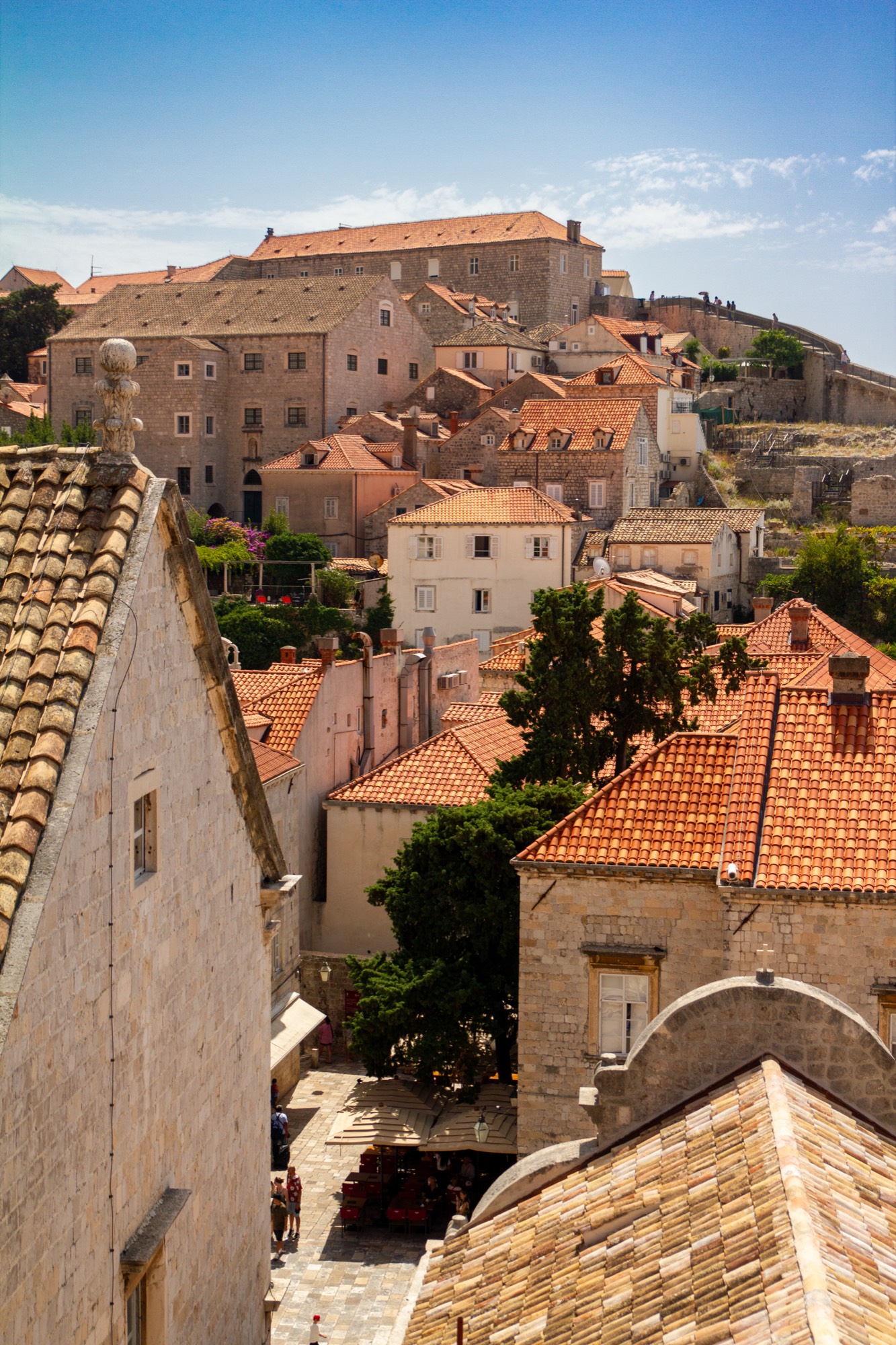 A cascade of red roofs from the walls